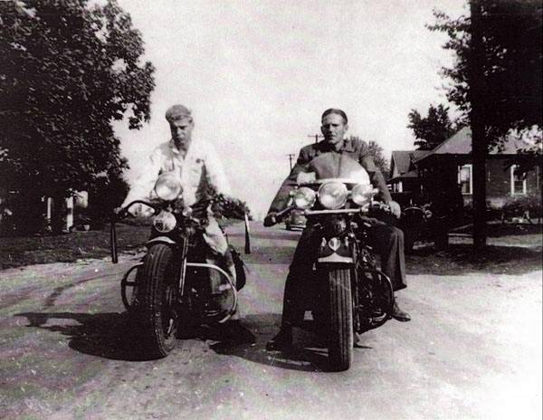 My Dad & Uncle on 2 brand new 1946 Harley Knuckleheads